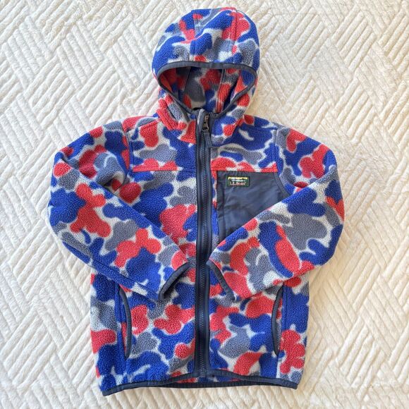 L.L. Bean Other - L.L.Bean Kids Medium 5-6 Hooded Fleece Jacket Retro Camo Red Blue Gray Zip